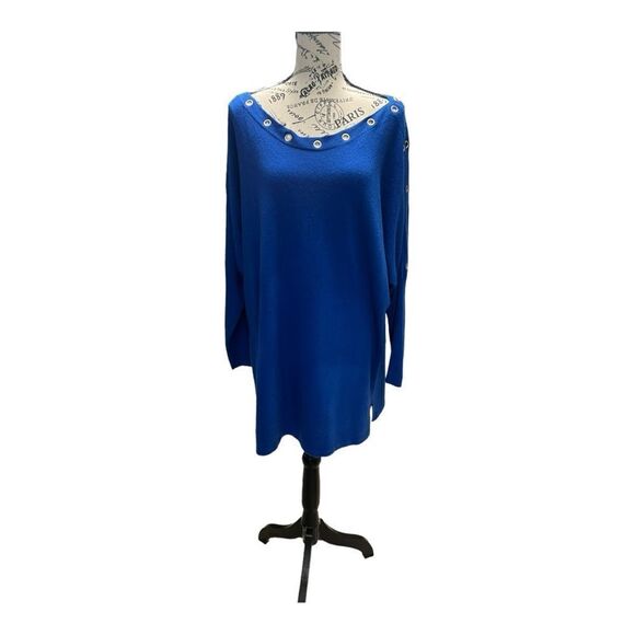 NWOT Anthony Original Blue Long Sleeve Sweater with Metal Ring Detail Sz 2X - Picture 1 of 7